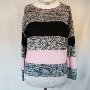 H&M Divided Relaxed Ladies Pink Grey Blue Black Striped Jumper Size M